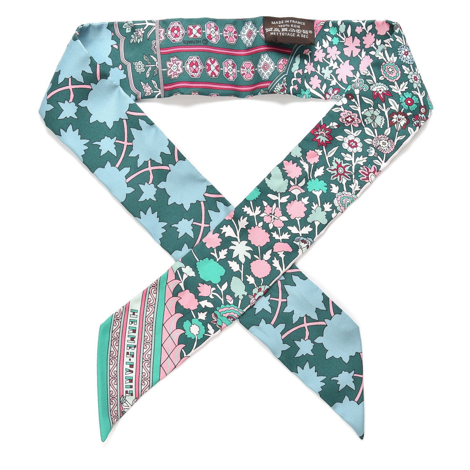 Hermes Silk Tapis Persans Twilly Lagon Vert Rose 1 of 4