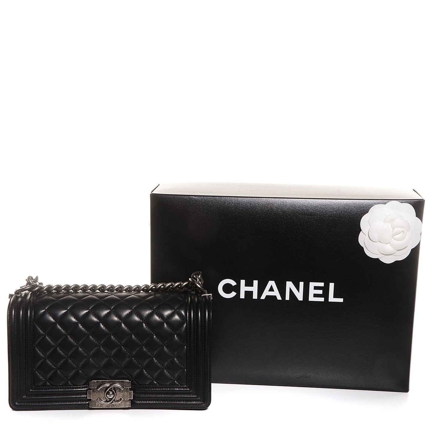 Lambskin Quilted Medium Boy Flap Black