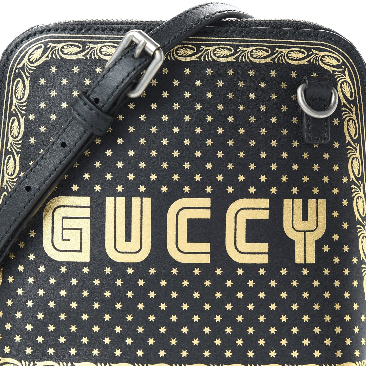 X SEGA Calfskin GUCCY Stars Mini Dome Shoulder Bag Black Gold