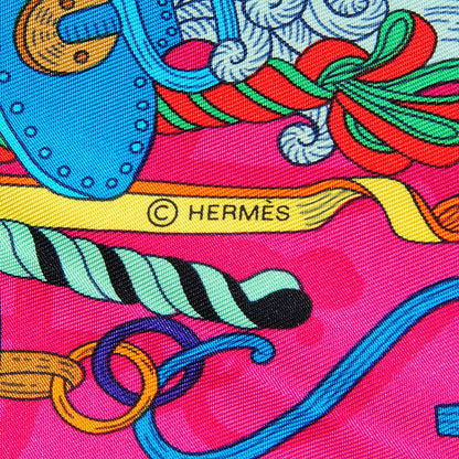 Hermes Silk Bouquets Sellier Scarf 90 Violet Jaune Vif Fuchsia 5 of 7