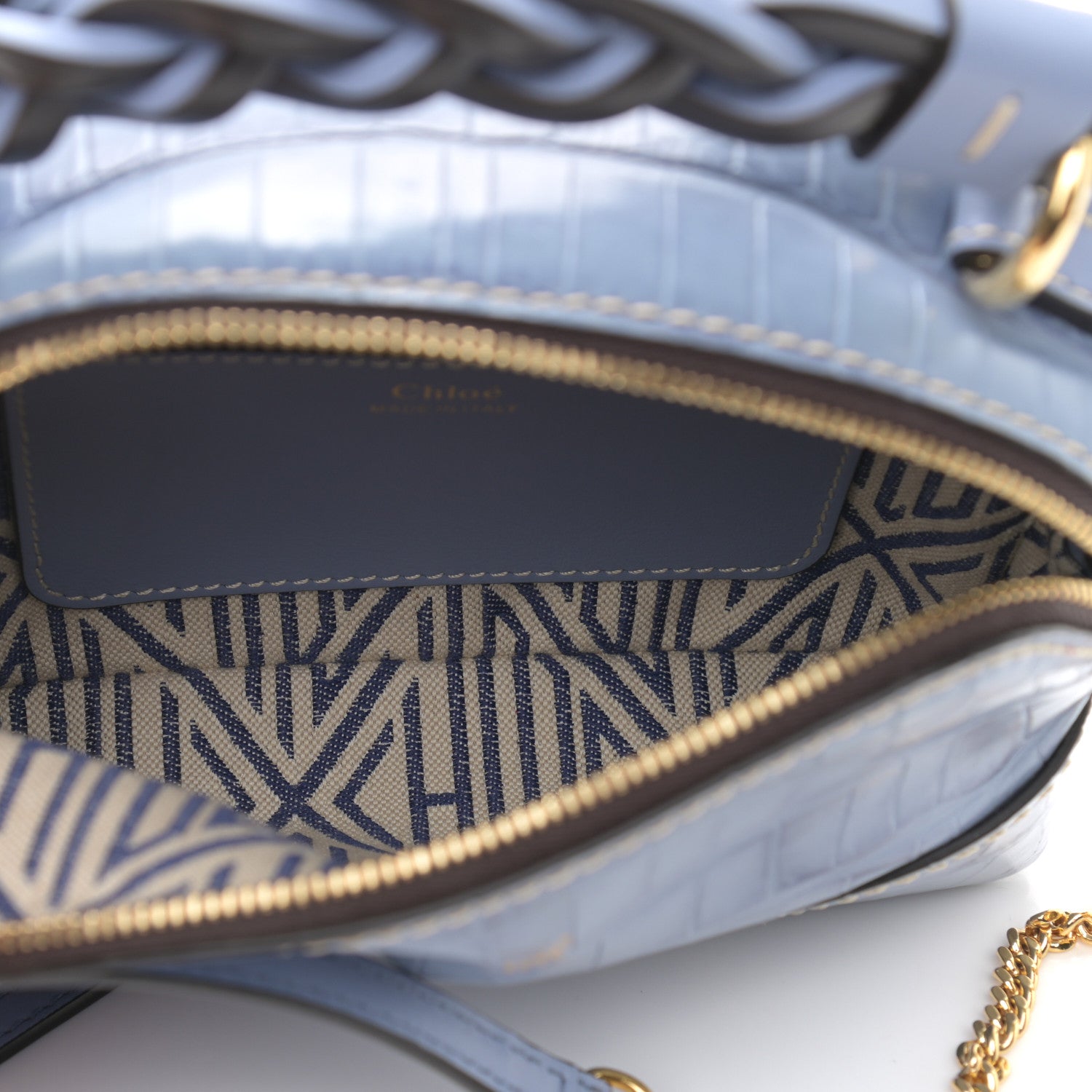 Chloe Crocodile Embossed Mini Daria Chain Bag Washed Blue 5 of 9