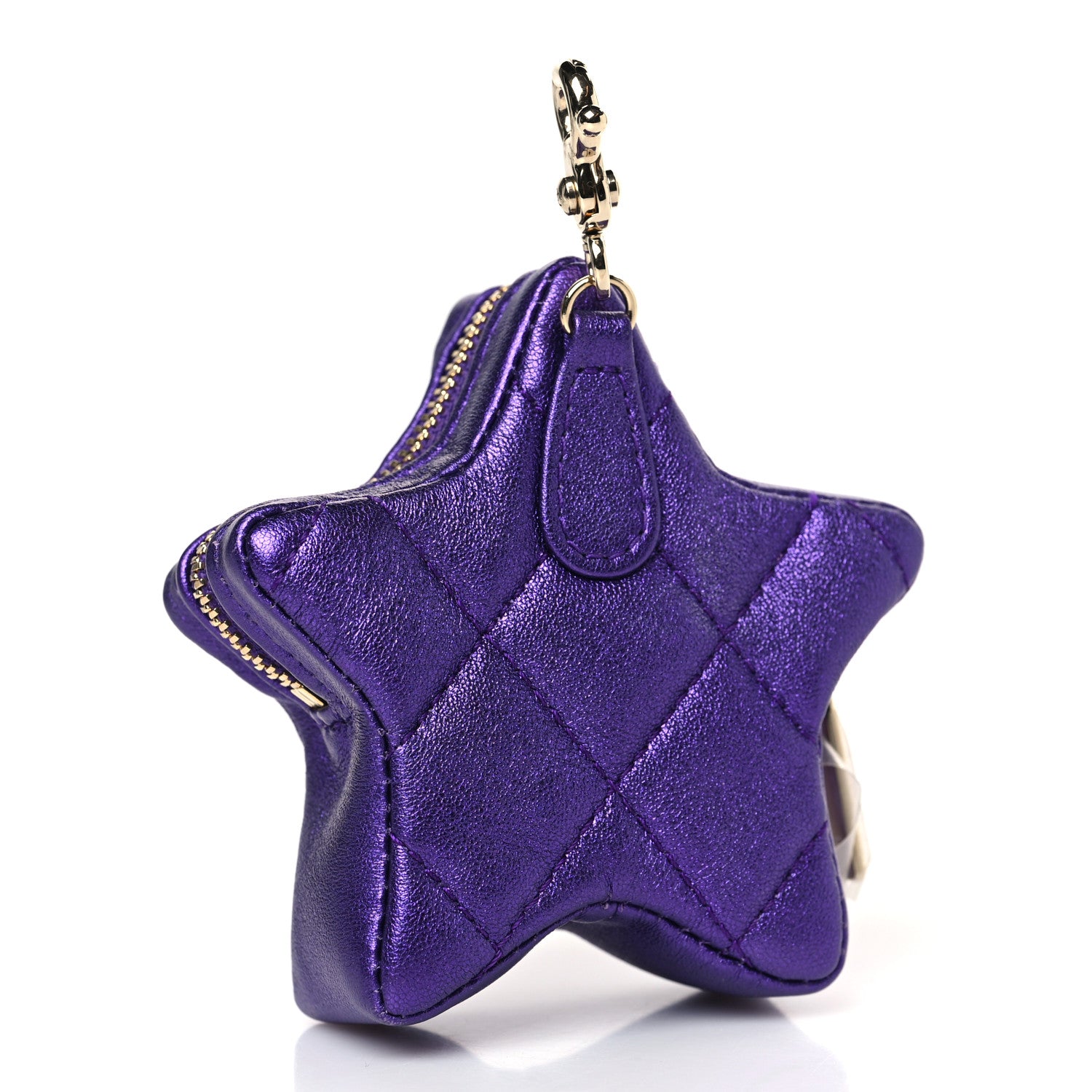 Chanel Metallic Lambskin Hollywood Boulevard Star Clip On Coin Purse Purple 3 of 9