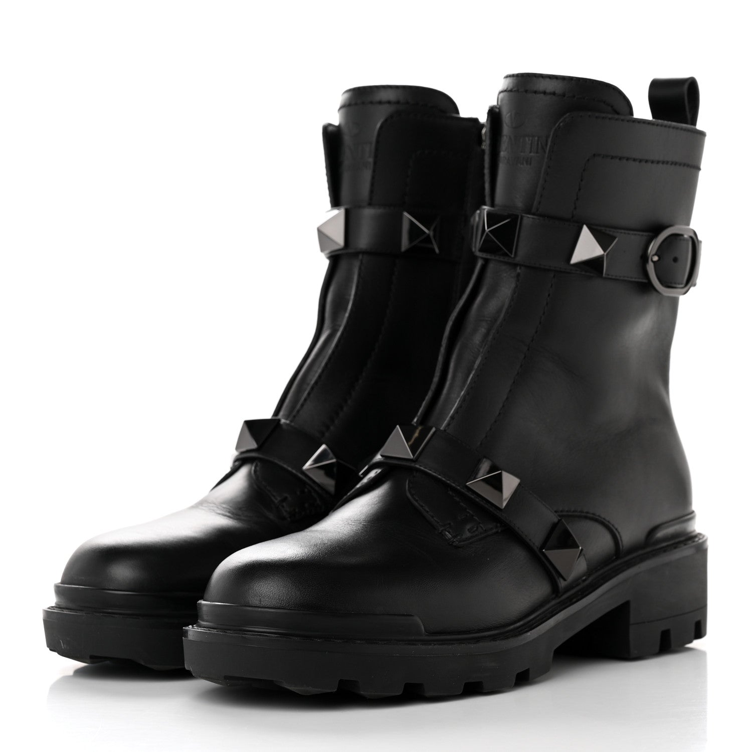 Valentino Garavani Calfskin Tonal Roman Stud 20/40mm Combat Boots 39 Black 3 of 17