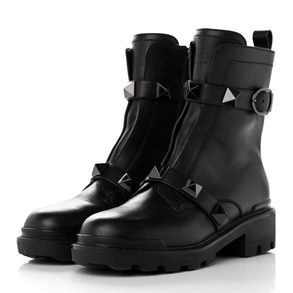 Valentino Garavani Calfskin Tonal Roman Stud 20/40mm Combat Boots 39 Black 3 of 17