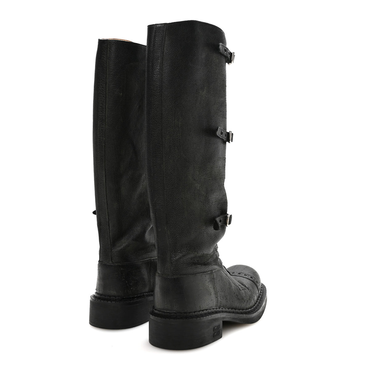 Antique Calfskin Buckle Boots 36 Black