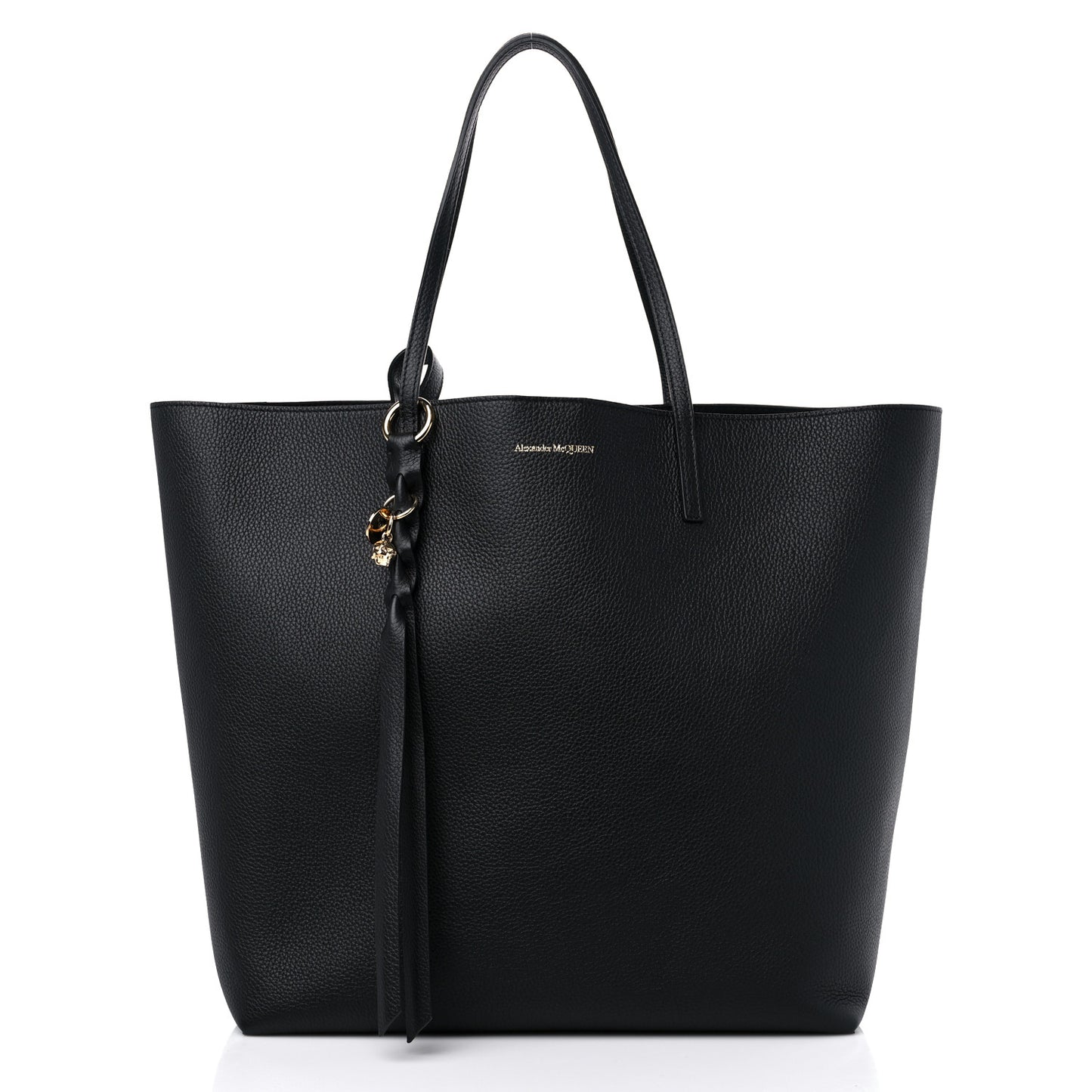 Grained Calfskin Skull Open Shopper Tote Black