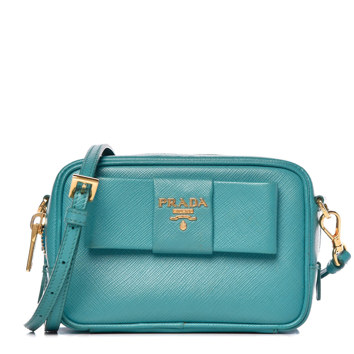 Prada Saffiano Fiocco Bow Camera Crossbody Bag Turchese 1 of 9