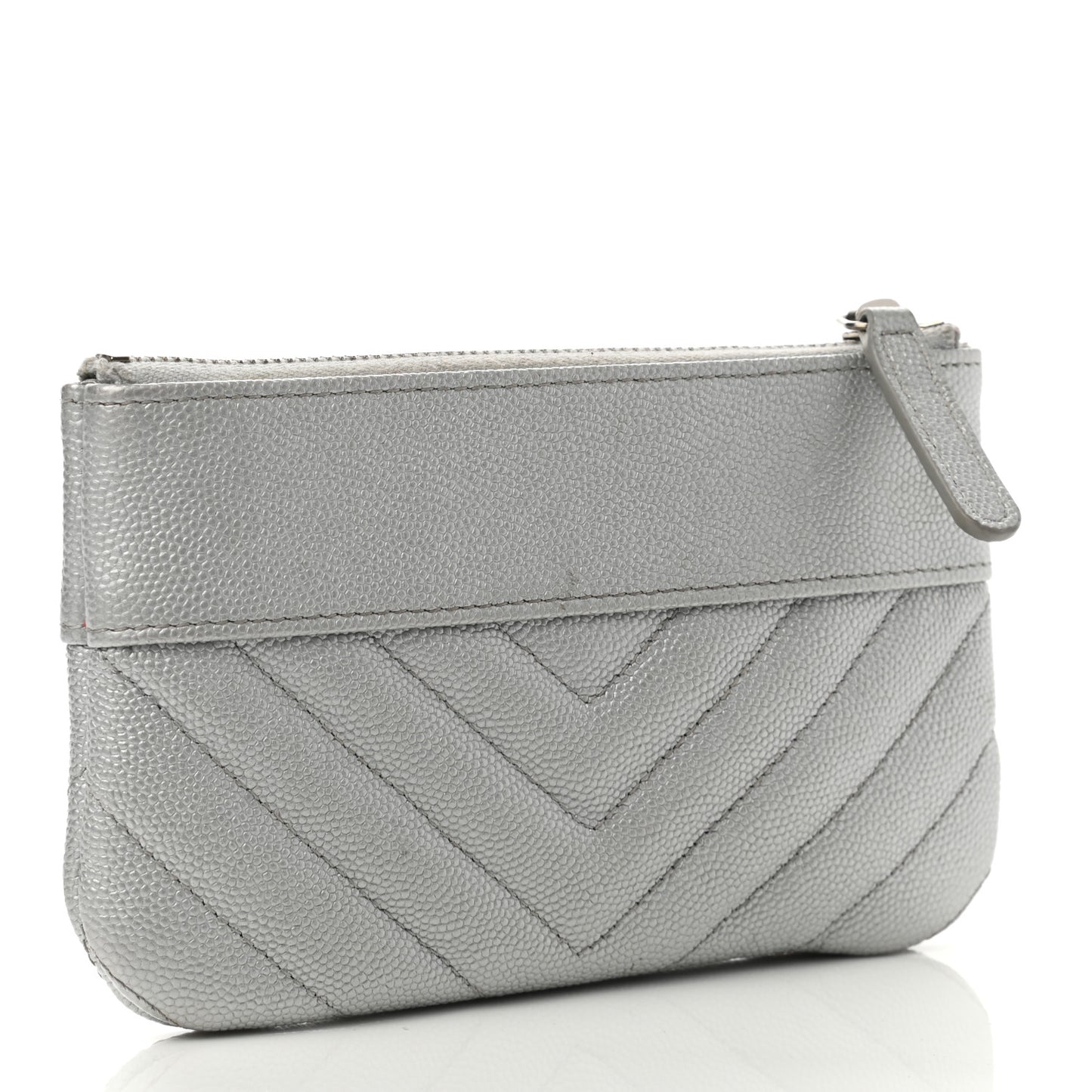 Metallic Caviar Chevron Quilted Small Vintage Mademoiselle Cosmetic Case Silver