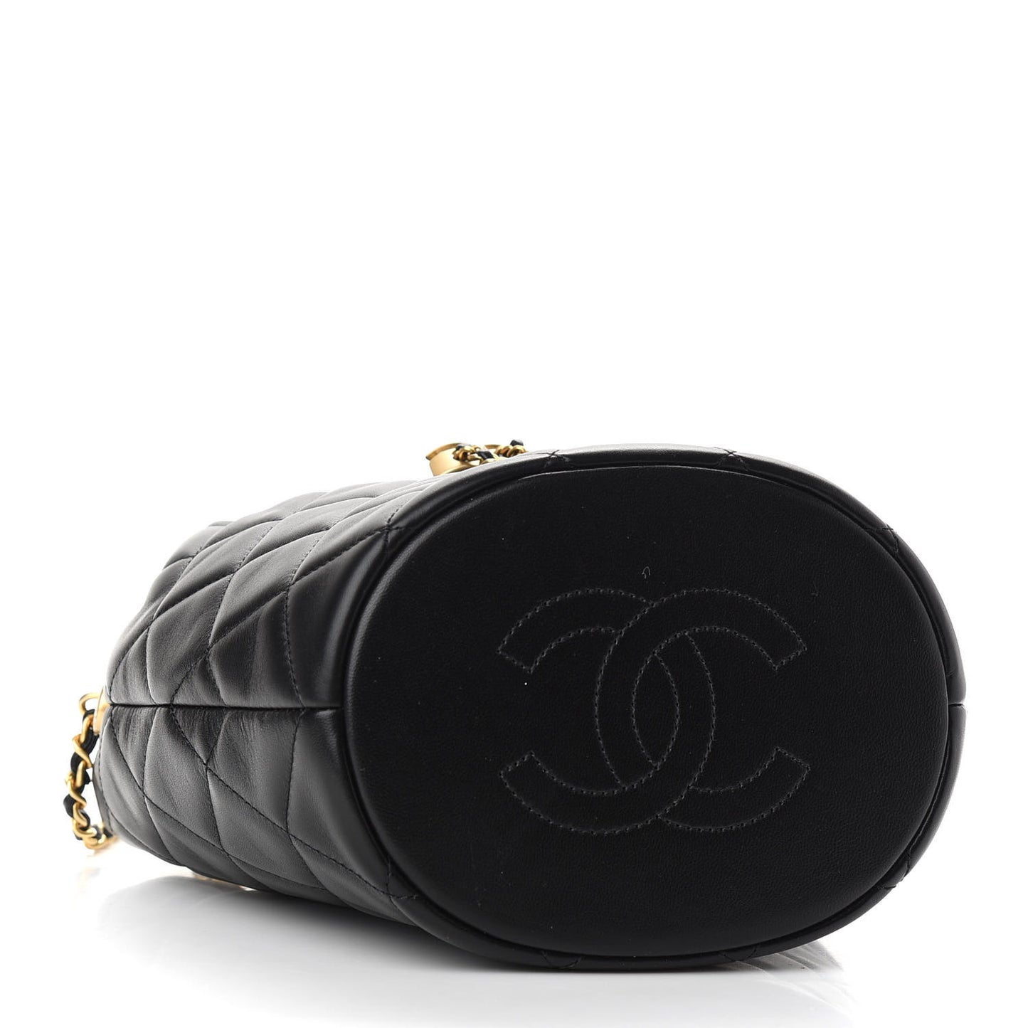 Lambskin Quilted My Perfect Chain Bucket Drawstring Bag Black