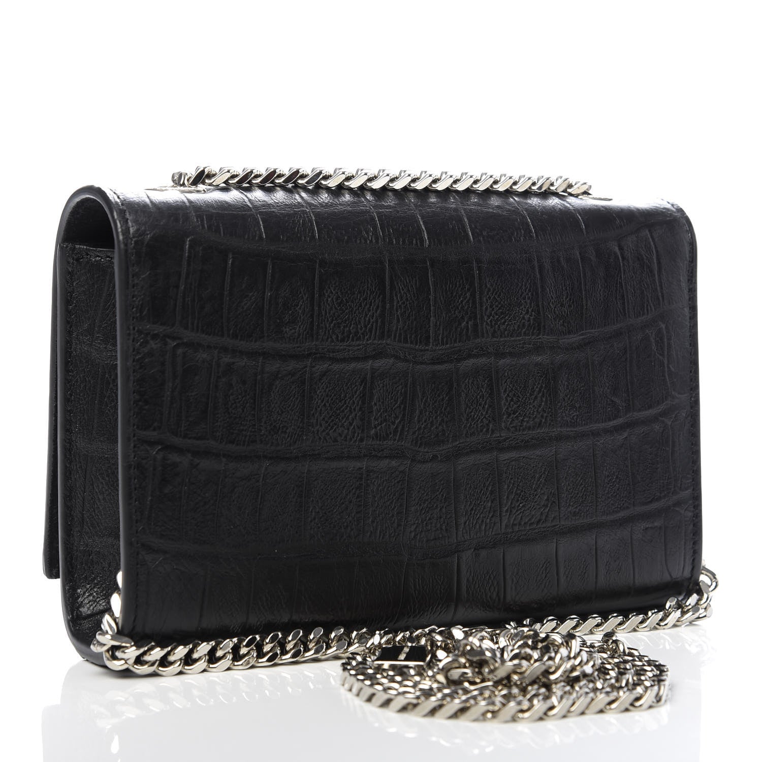 Saint Laurent Calfskin Crocodile Embossed Monogram Small Kate Tassel Satchel Black 2 of 8