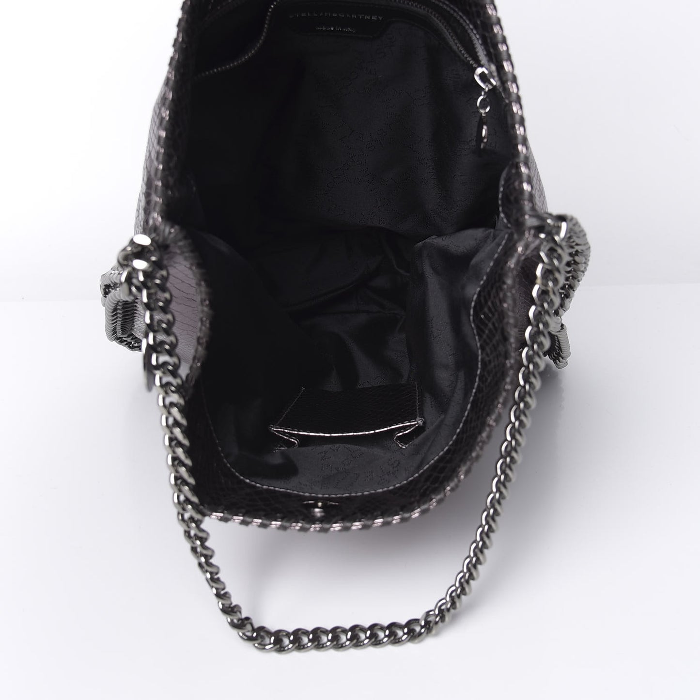 Metallic Snakeskin Print Falabella Tote Ruthenium