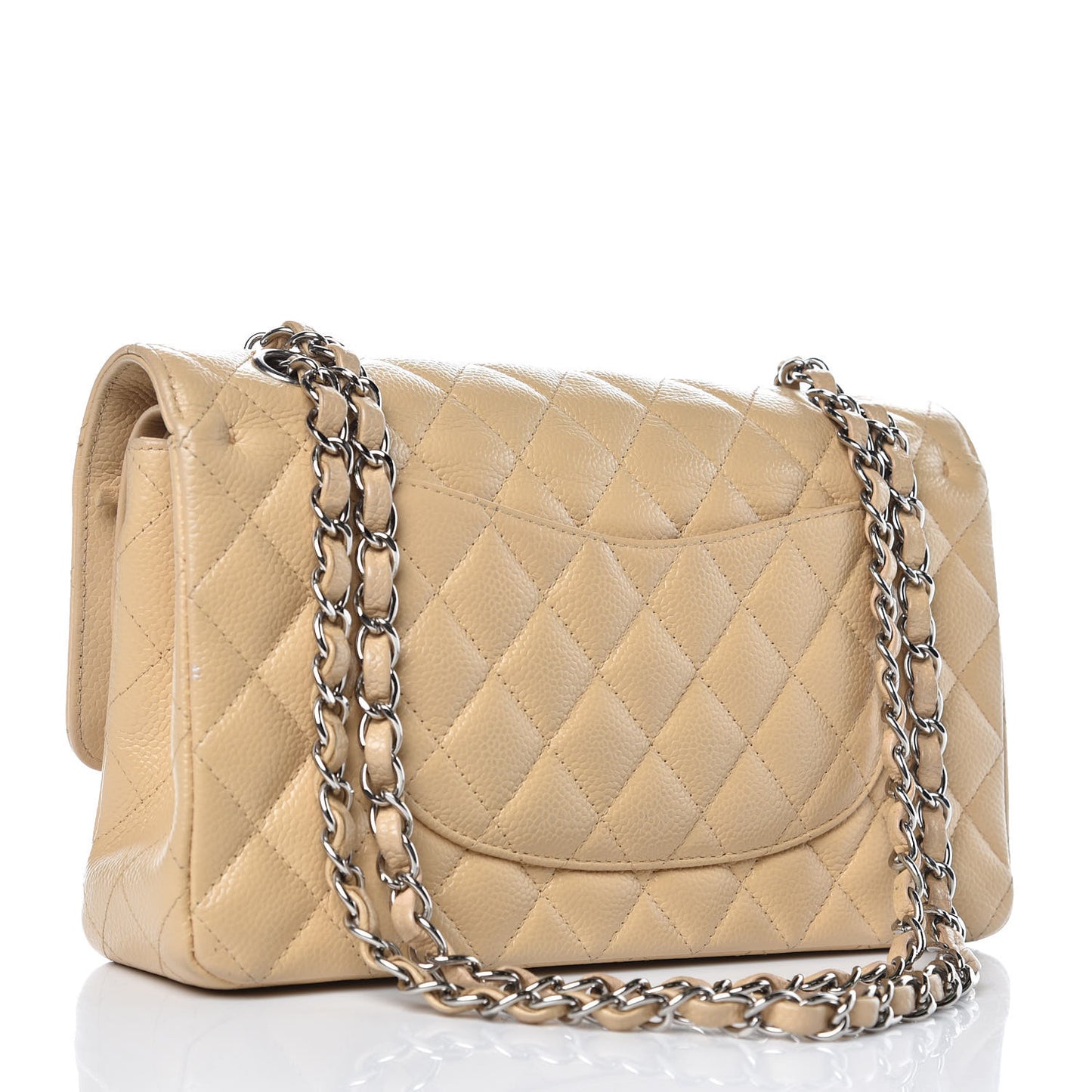 Caviar Quilted Medium Double Flap Beige Clair