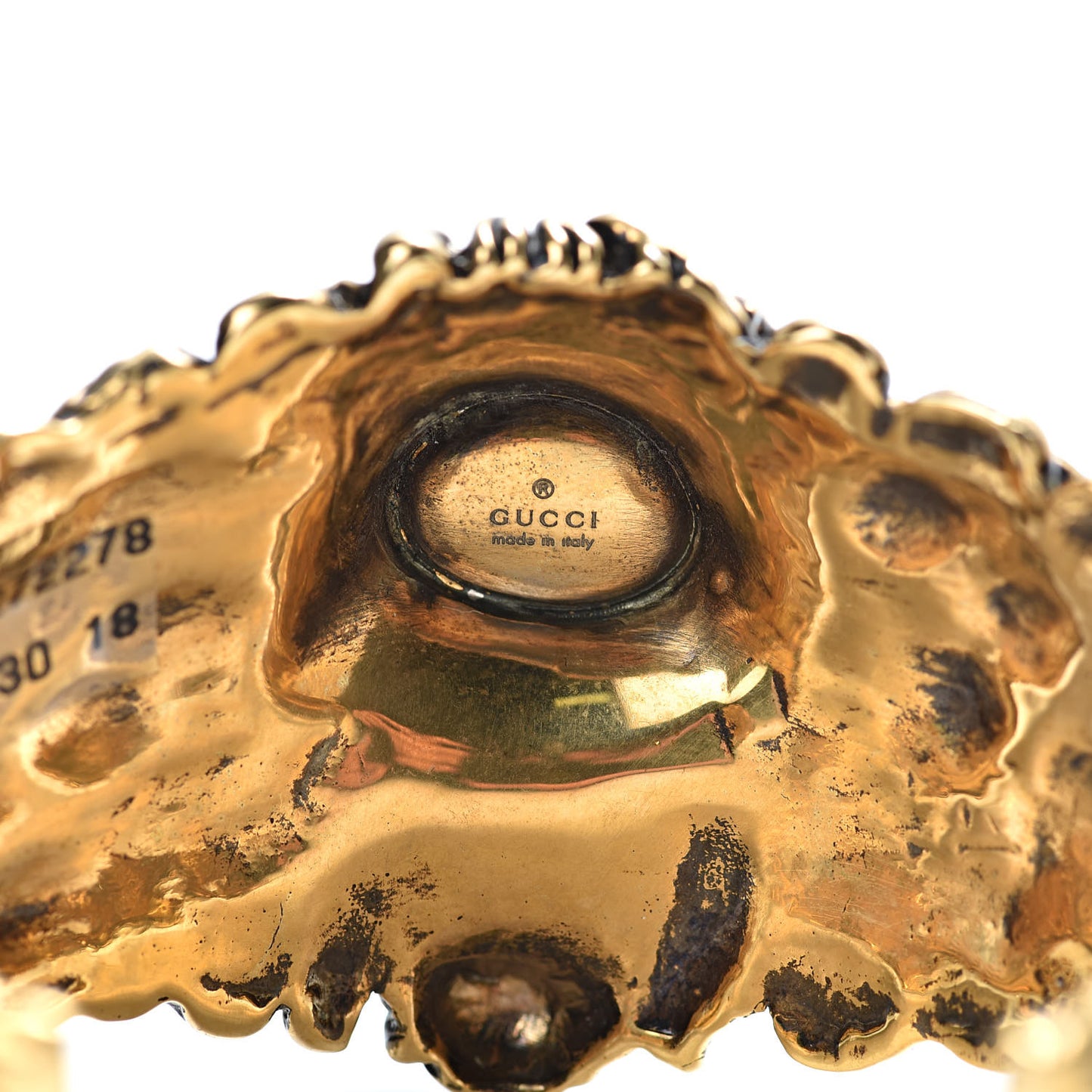 Metal Pearl Lion Head Cuff Bracelet 18 Aged Gold
