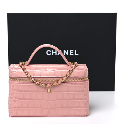Chanel Calfskin Crocodile Embossed Crococo Top Handle Slim Vanity Case With Chain Light Pink 11 of 11