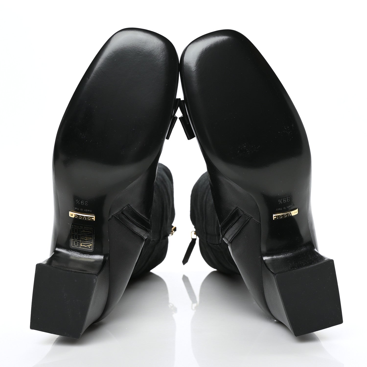 Gucci Suede Malaga Kid Knee High Bow Crystal Heel Boots 39.5 Black 5 of 6