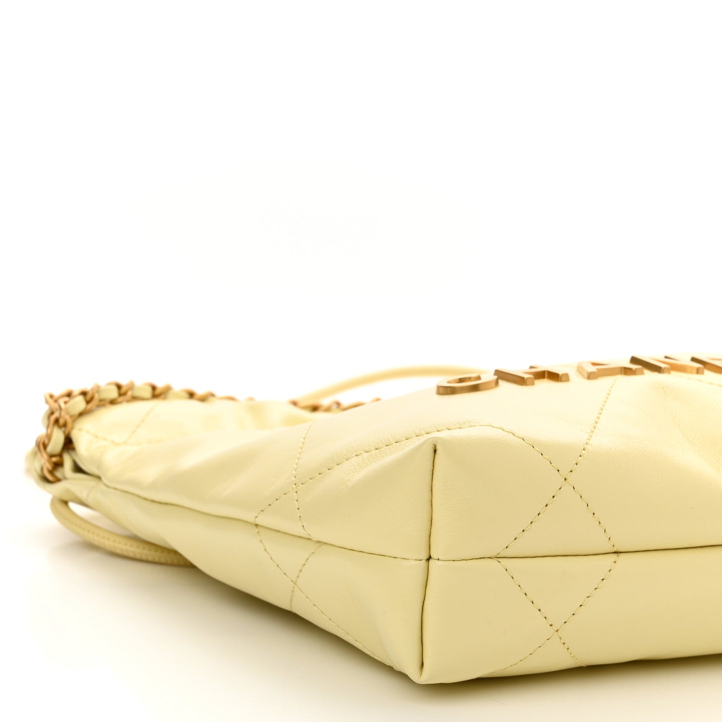 Shiny Calfskin Quilted Mini Chanel 22 Light Yellow