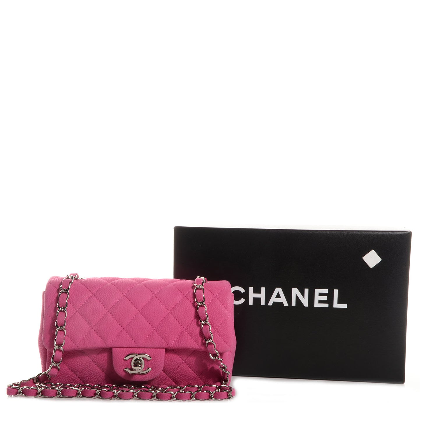 Iridescent Caviar Quilted Mini Flap Pink