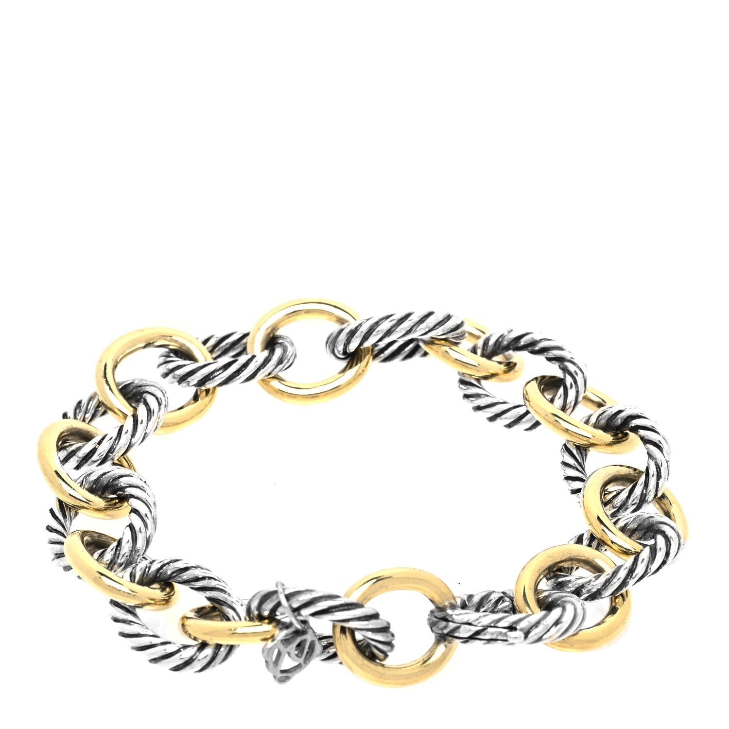 David Yurman Sterling Silver 18K Yellow Gold 12mm Large Oval Link Bracelet 2 of 4