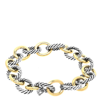 David Yurman Sterling Silver 18K Yellow Gold 12mm Large Oval Link Bracelet 2 of 4