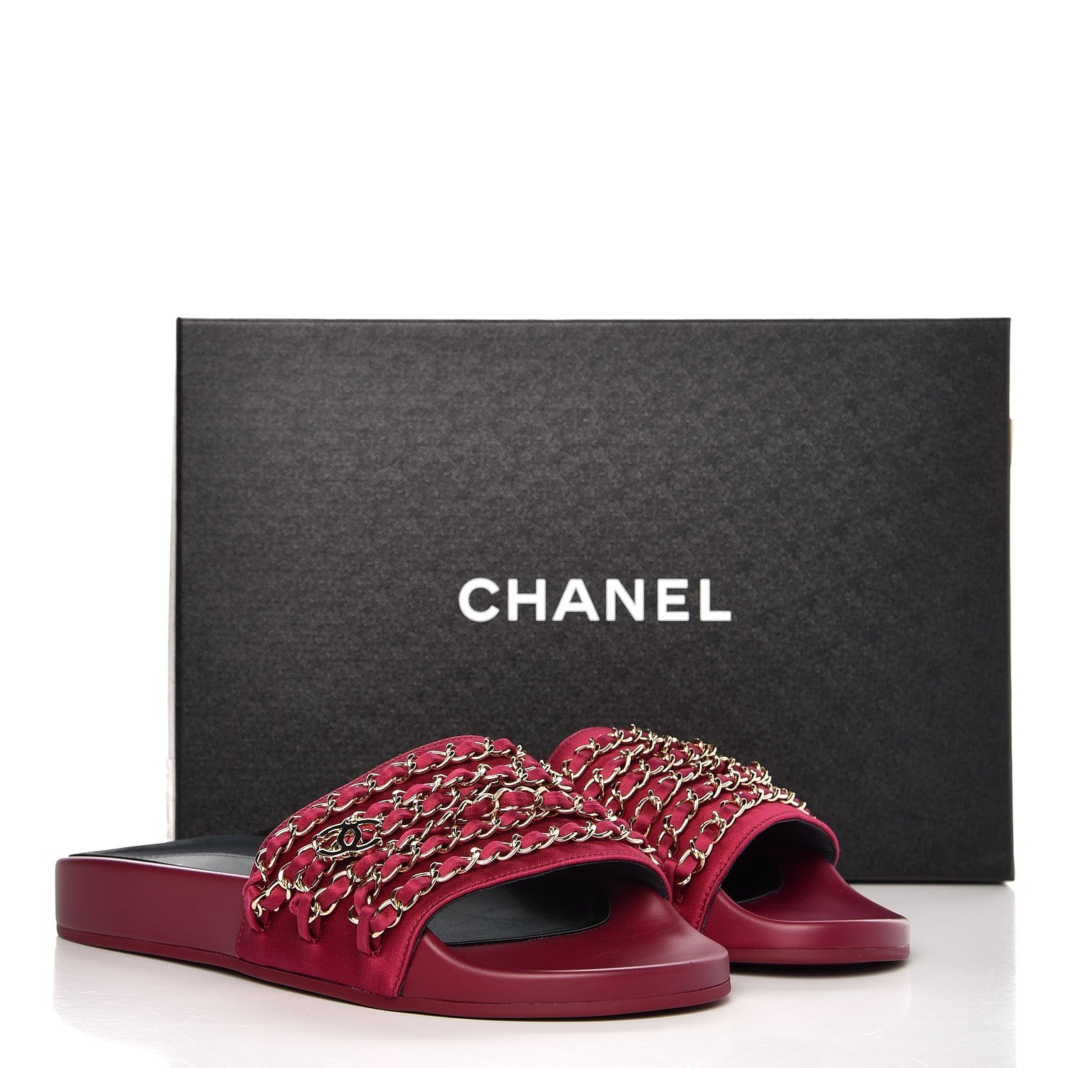 Chanel Satin Chain Flat Sandals 39 Dark Fuchsia 9 of 9