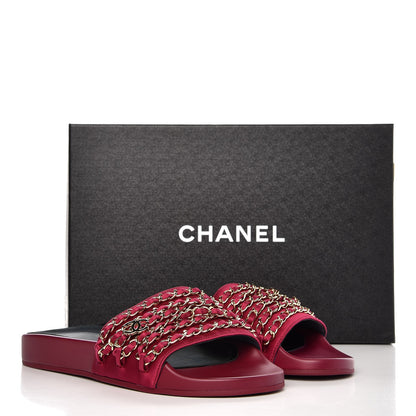 Chanel Satin Chain Flat Sandals 39 Dark Fuchsia 9 of 9