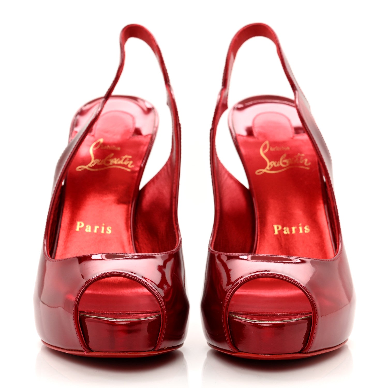 Christian Louboutin Metallic Hot Chick Slingback Platform Peep Toe 120 Pumps 38 Red 2 of 9