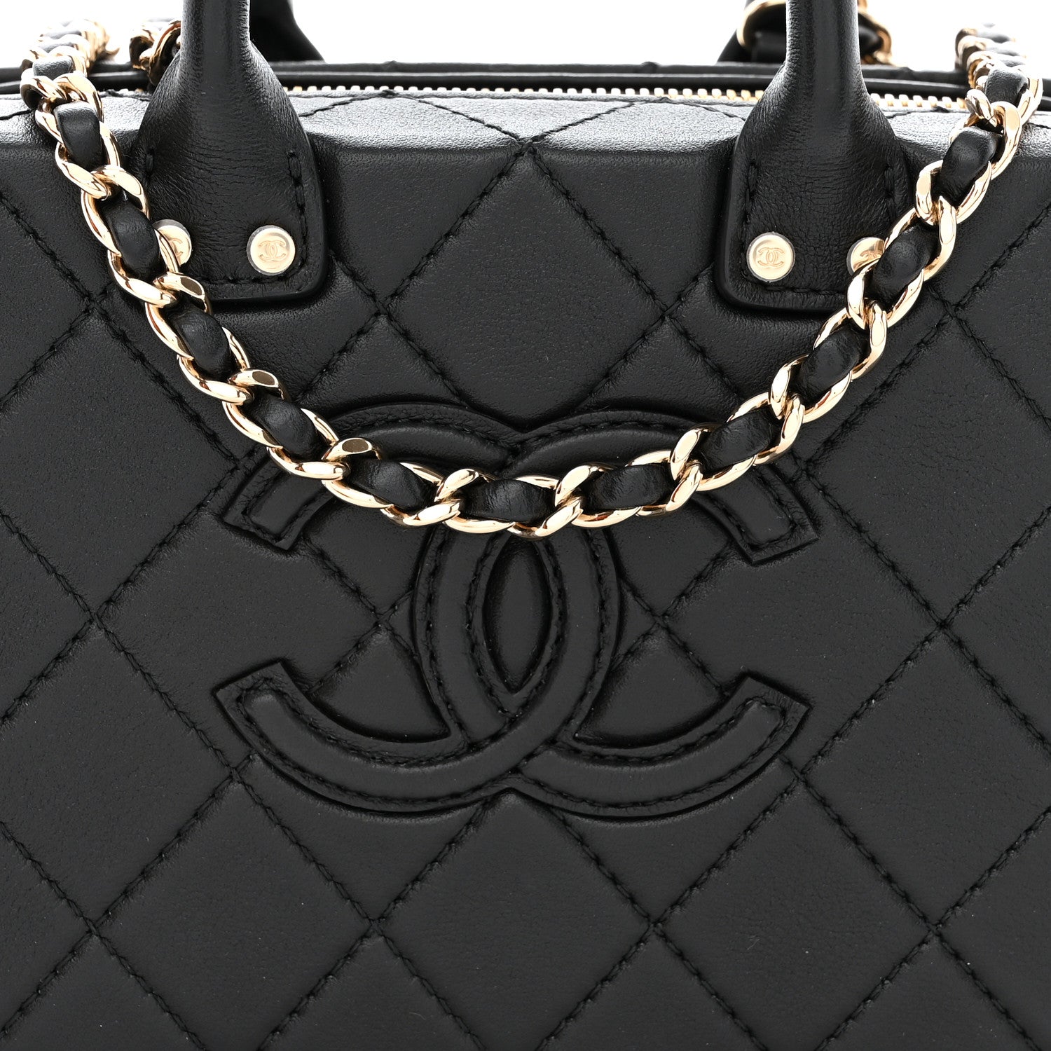 Chanel Calfskin Quilted Small Studded Square Vanity Case Black 8 of 11