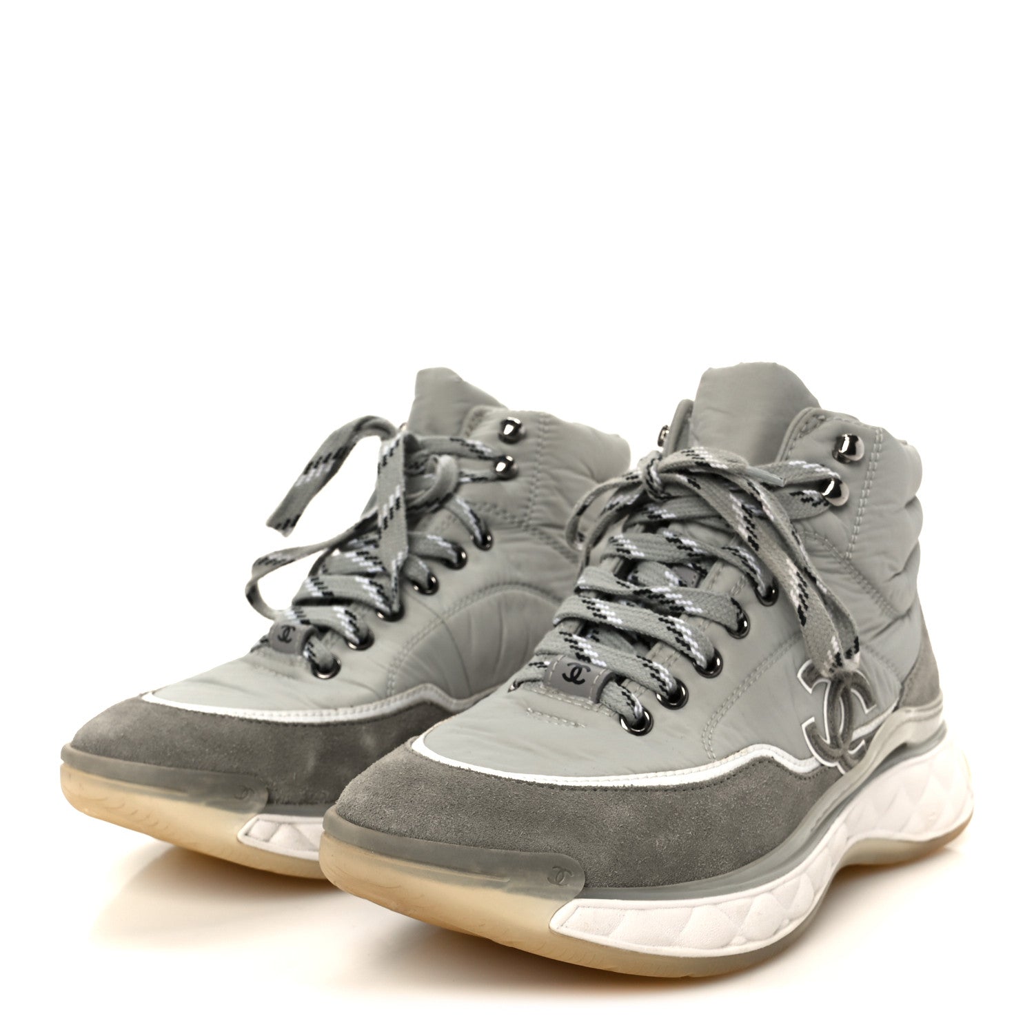 Chanel Fabric Suede Womens CC Sneakers 39 Grey 4 of 11