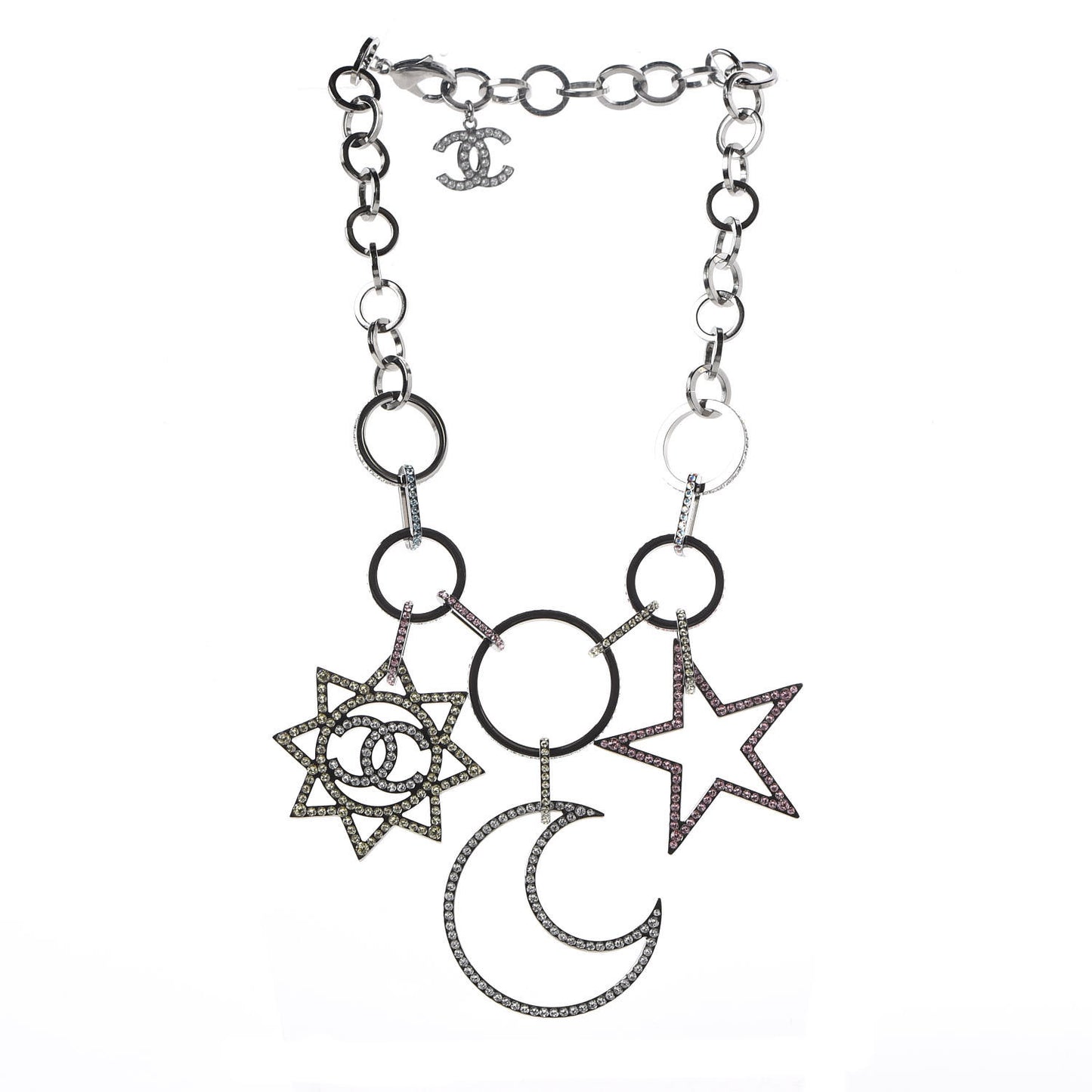 Ruthenium Crystal CC Star Moon Star Necklace