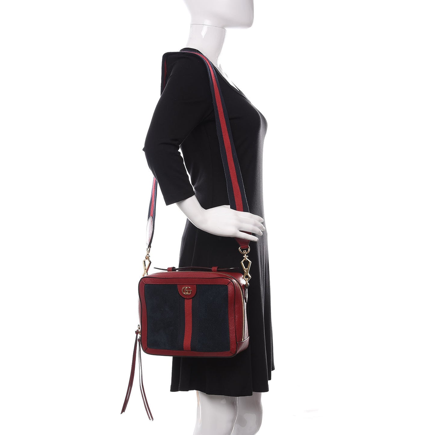 Suede Calfskin Web Small Ophidia Top Handle Shoulder Bag New Blue Romantic Cherry