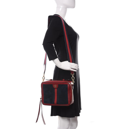 Gucci Suede Calfskin Web Small Ophidia Top Handle Shoulder Bag New Blue Romantic Cherry 2 of 15