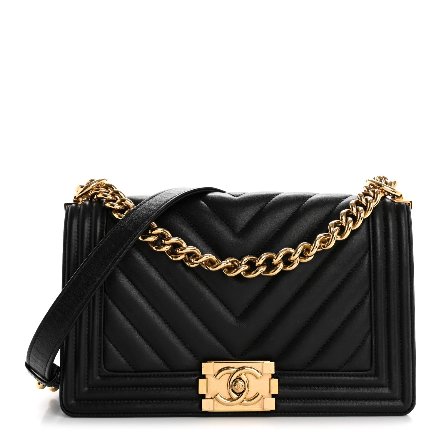 Chanel Calfskin Chevron Quilted Medium Boy Flap Black 1 of 15