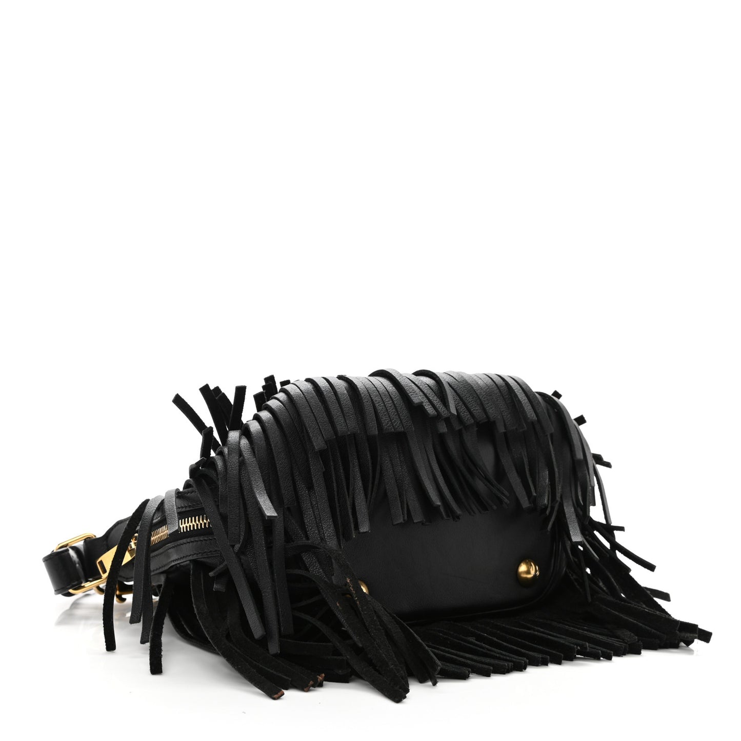 Calfskin Small Emmanuelle Fringe Hobo Bag Black