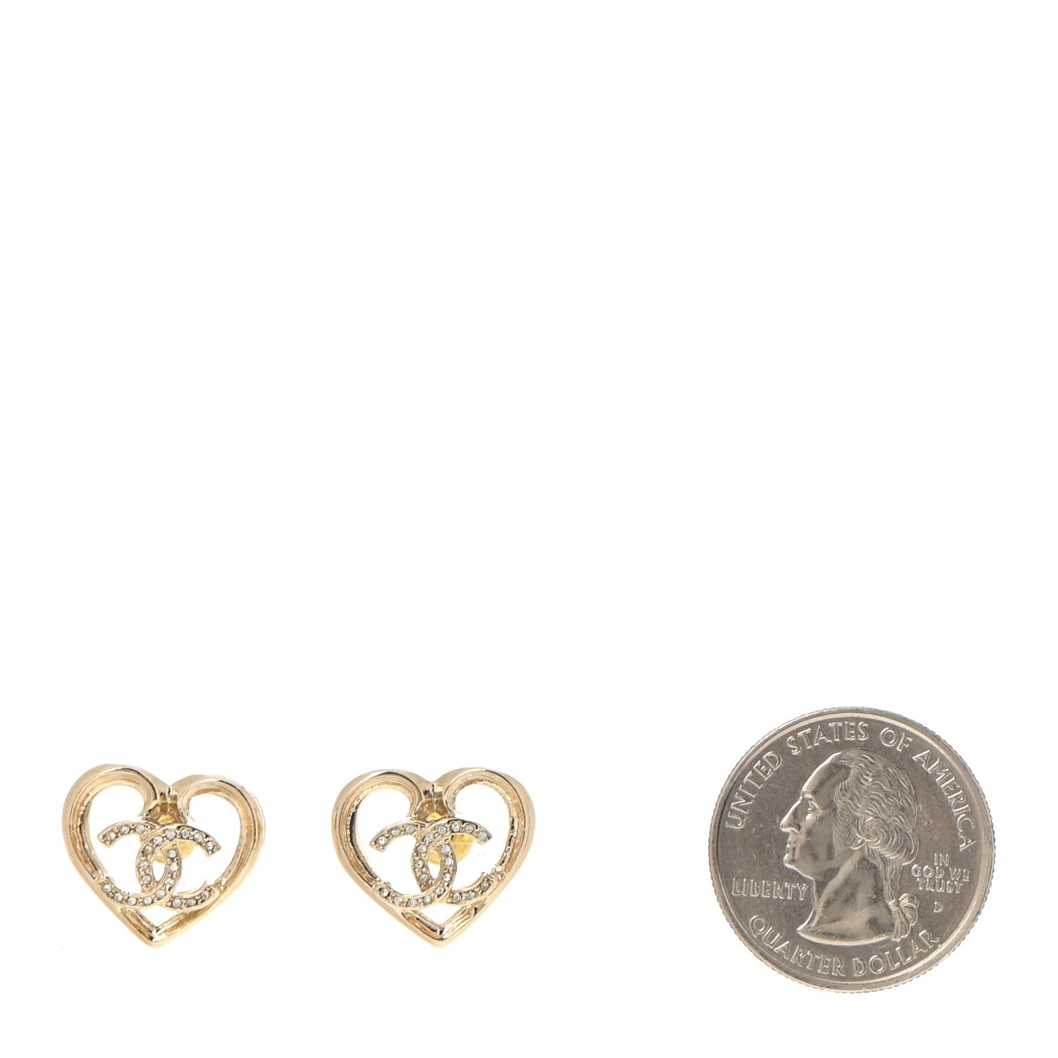 Chanel Metal Crystal CC Logo Heart Earrings Gold 2 of 5