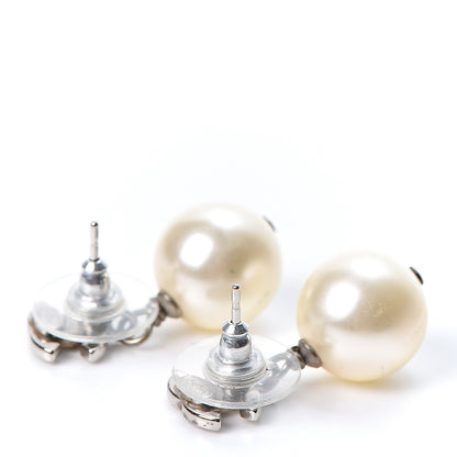 Chanel Crystal Pearl CC Drop Earrings Silver 3 of 5