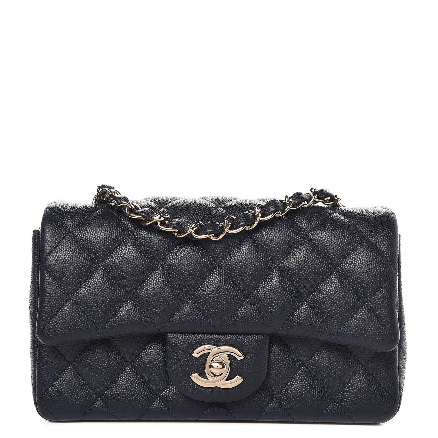 Caviar Quilted Mini Rectangular Flap Navy