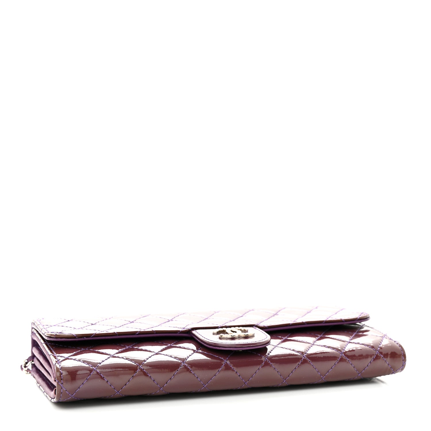 Chanel Patent Calfskin Quilted Brilliant East West Flap Clutch Purple 4 of 11