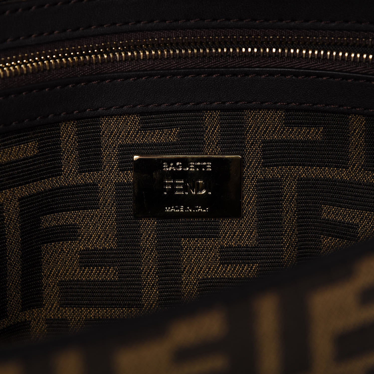 Fendi Fabric Jacquard FF 1974 Medium Baguette Tobacco Moro Black 8 of 10