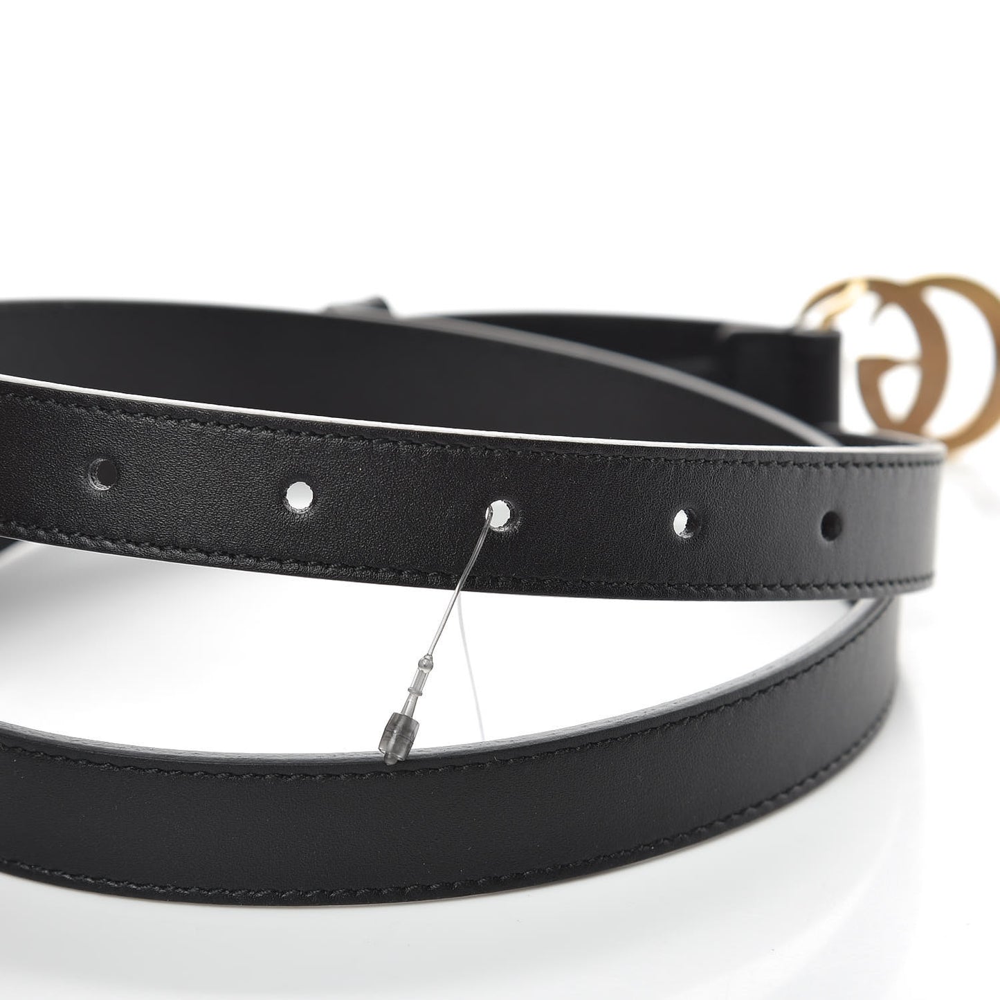 Moon Calfskin Pearl Double G 20mm Belt 80 32 Black Cream