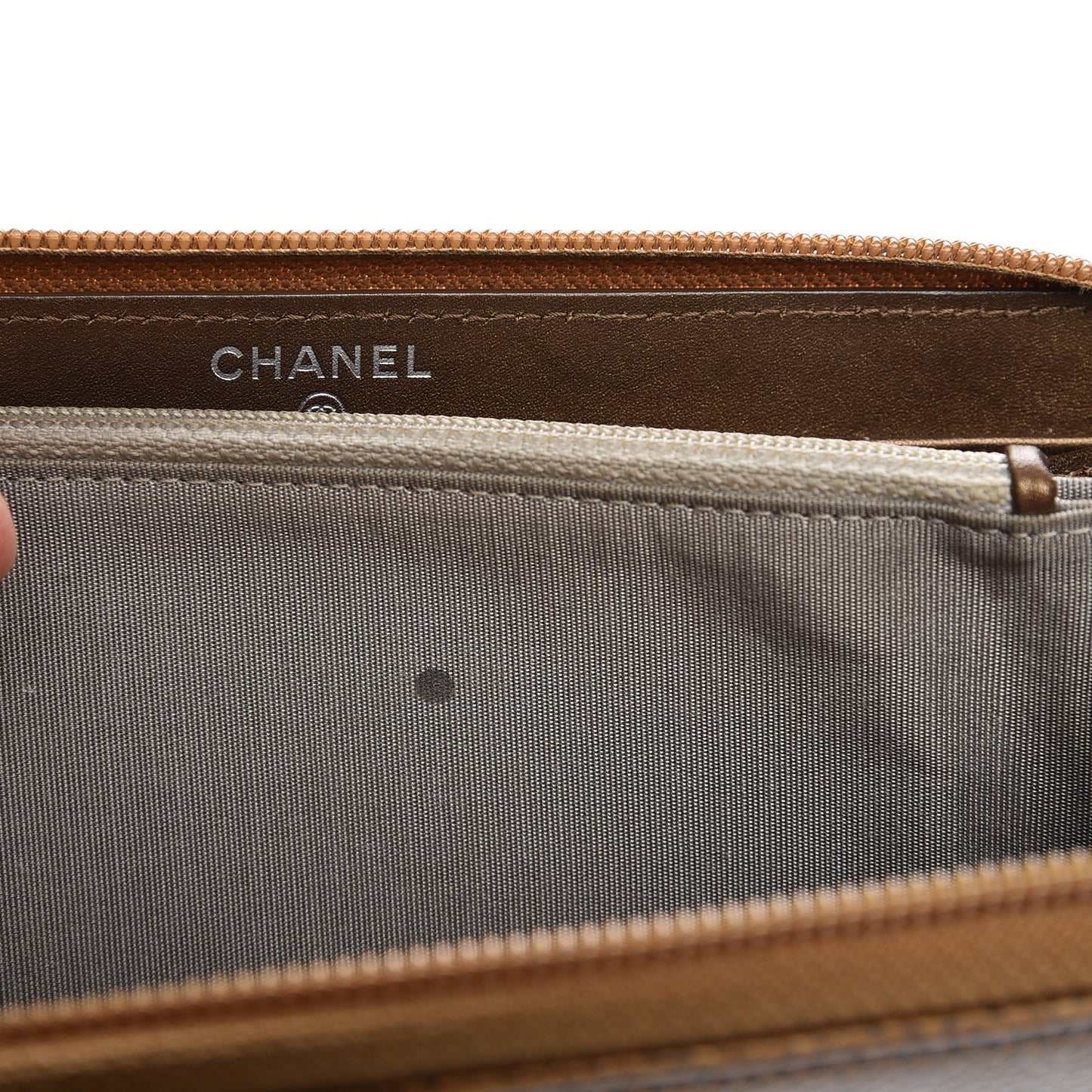 Metallic Caviar Large Timeless CC Gusset Zip Around Wallet Dark Gold