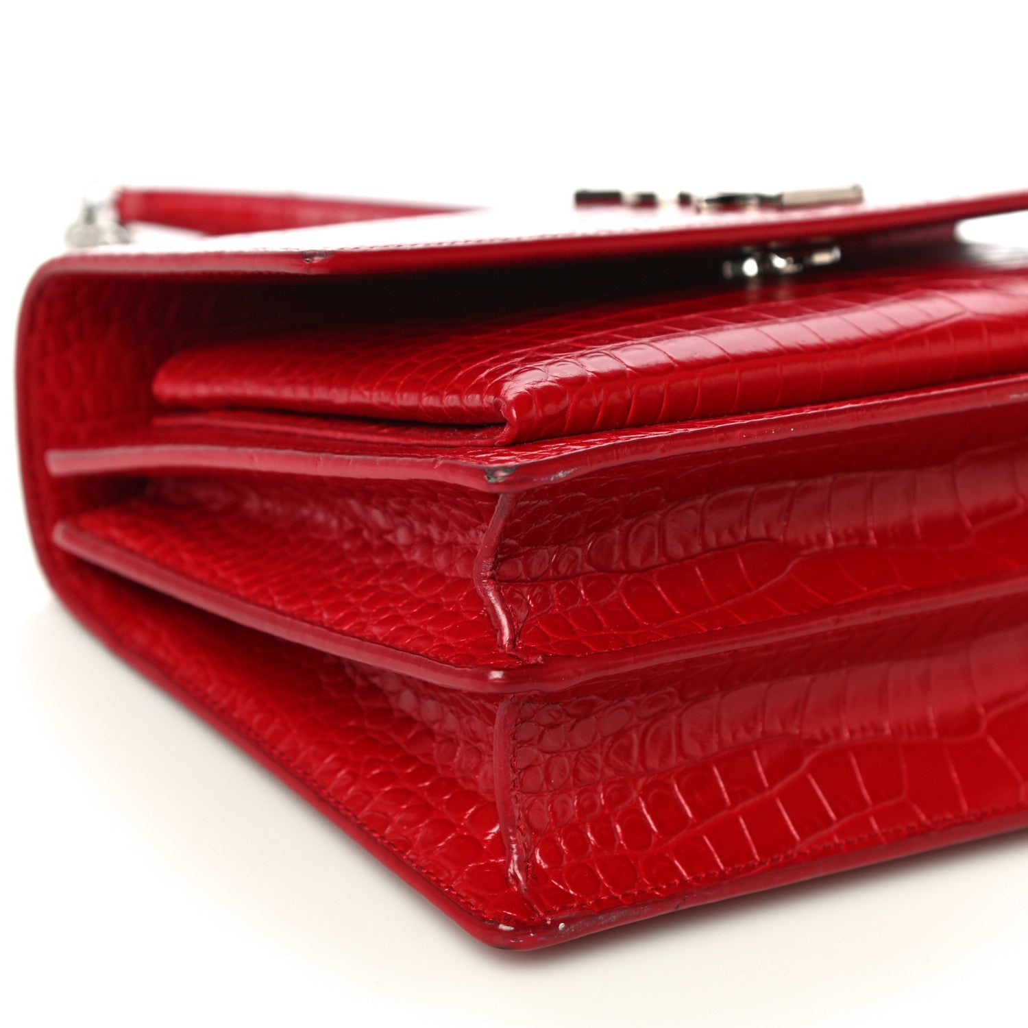 Saint Laurent Calfskin Crocodile Embossed Medium Monogram Sunset Rouge Eros 9 of 11
