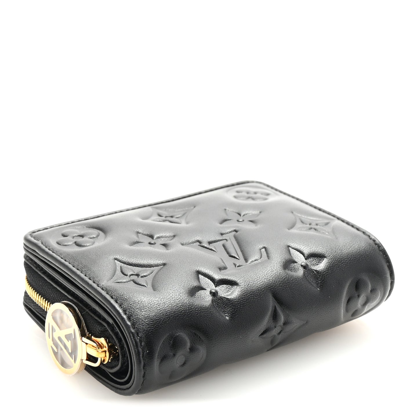 Lambskin Embossed Monogram Lou Coussin Wallet Black