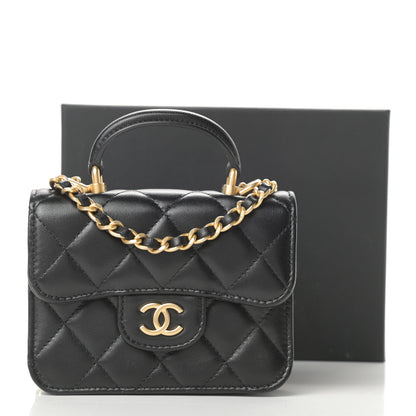 Chanel Lambskin Quilted Top Handle Flap Coin Purse With Chain Black 12 of 12