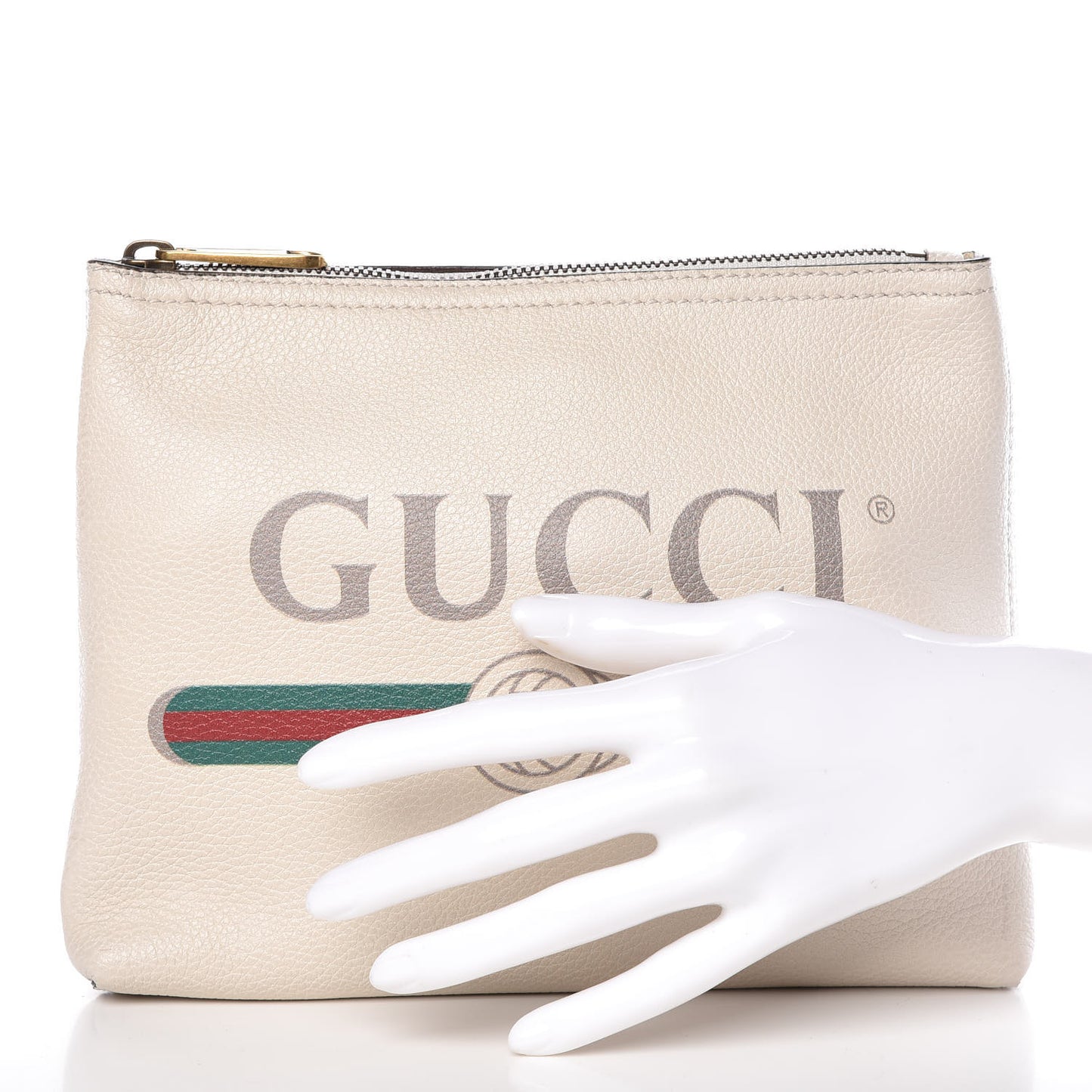 Pebbled Calfskin Medium Logo Portfolio Clutch White