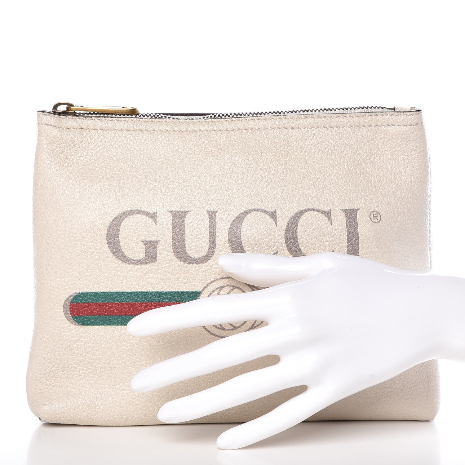 Gucci Pebbled Calfskin Medium Logo Portfolio Clutch White 2 of 11
