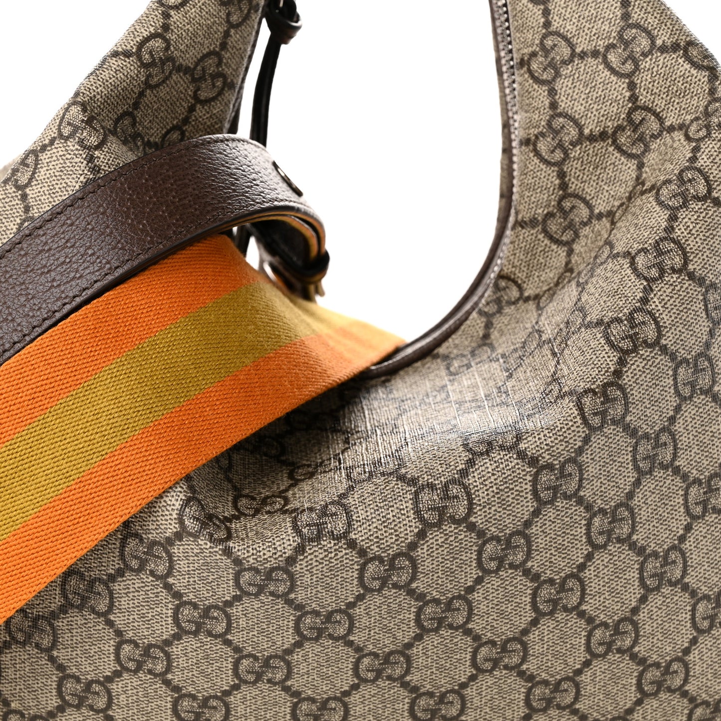 GG Supreme Monogram Textured Calfskin Web Large Attache Shoulder Bag Beige Ebony New Acero