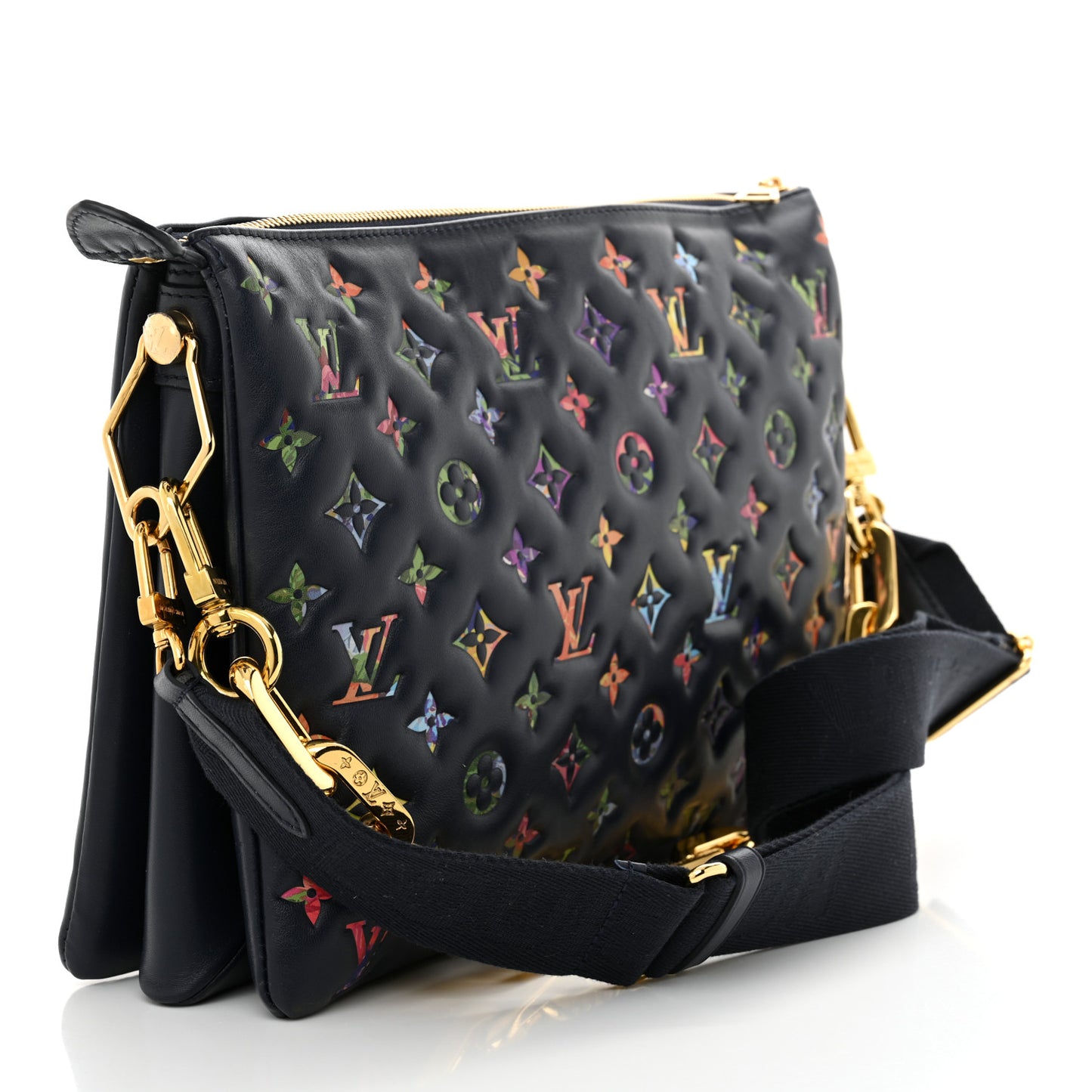 Lambskin Embossed Monogram LV Garden Coussin MM Navy Blue