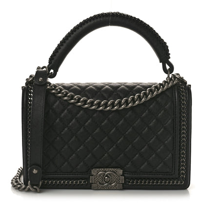 Chanel Goatskin Quilted New Medium Boy Handle Flap Black Black 1 of 12