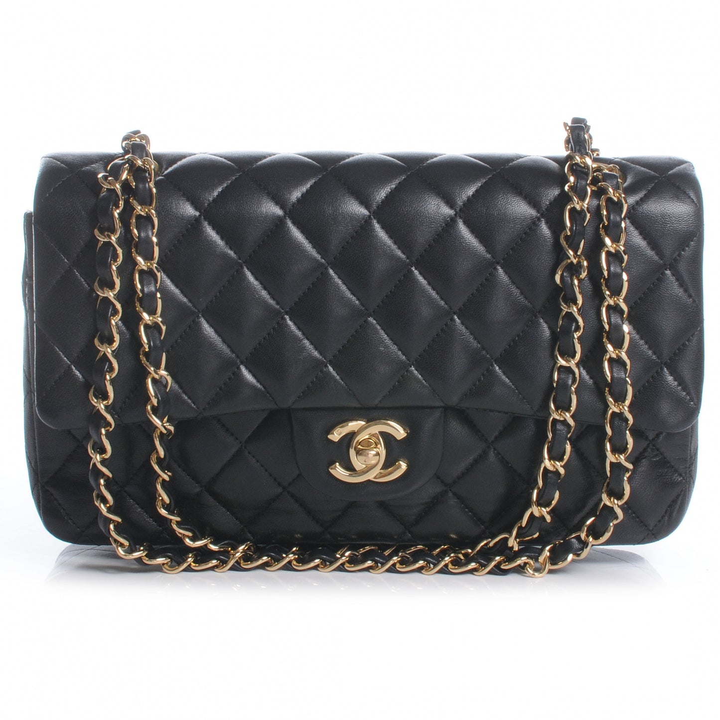 Lambskin Medium Double Flap Black