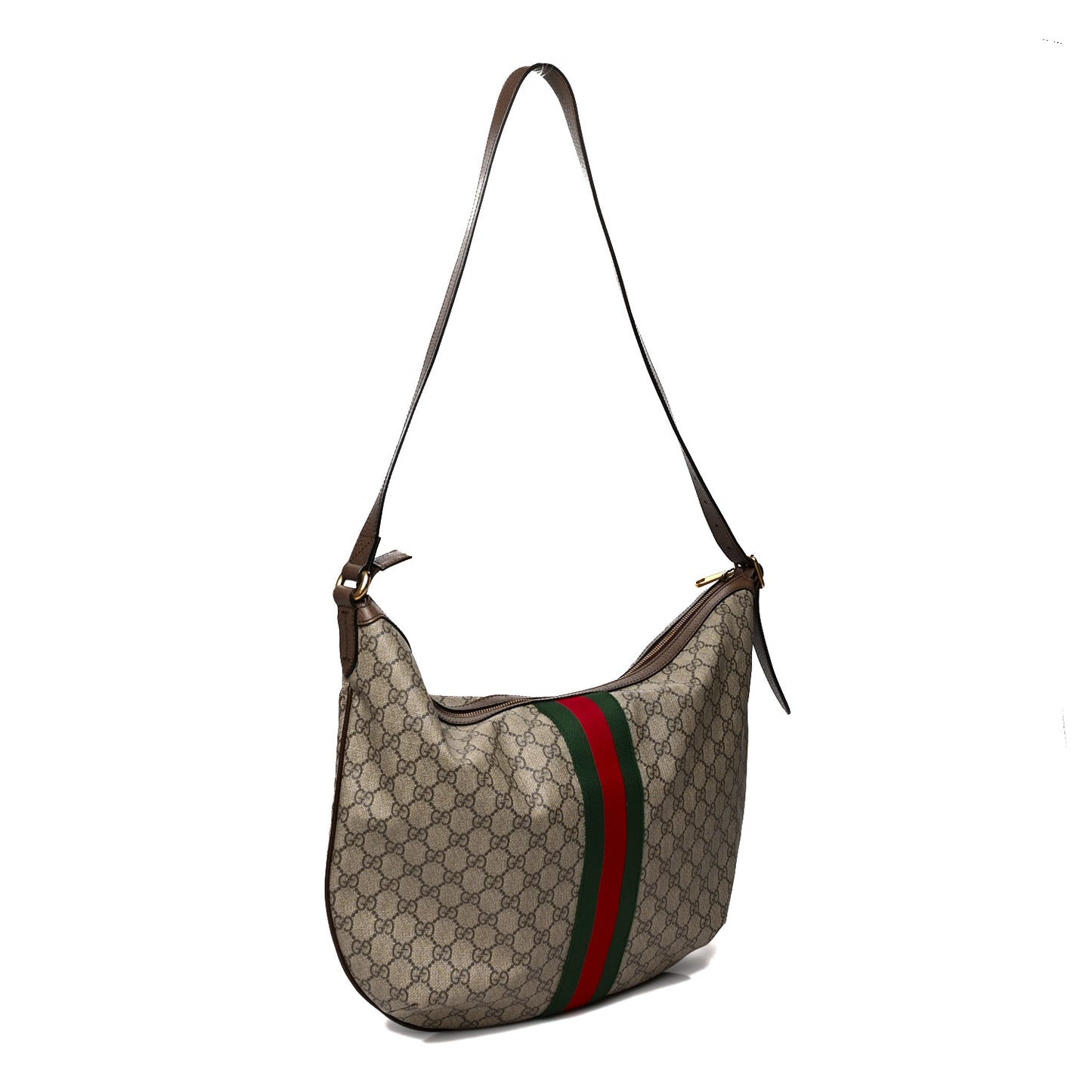 GG Supreme Monogram Web Ophidia Half Moon Hobo Brown